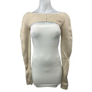 Danielle Guizio Cream Beige Cashmere Wool Ribbed Knit Bolero Crop Top Size S